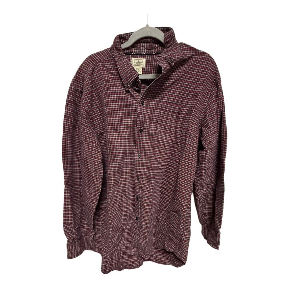 LL Bean Shirt Mens Large Tall Button Down Red White Check Traditional Fit - Picture 3 of 5